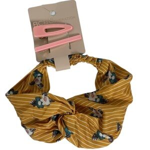 NWT BCBGeneration‎ Floral Striped Yellow Knot Front Boho Headband Scarf New Tags